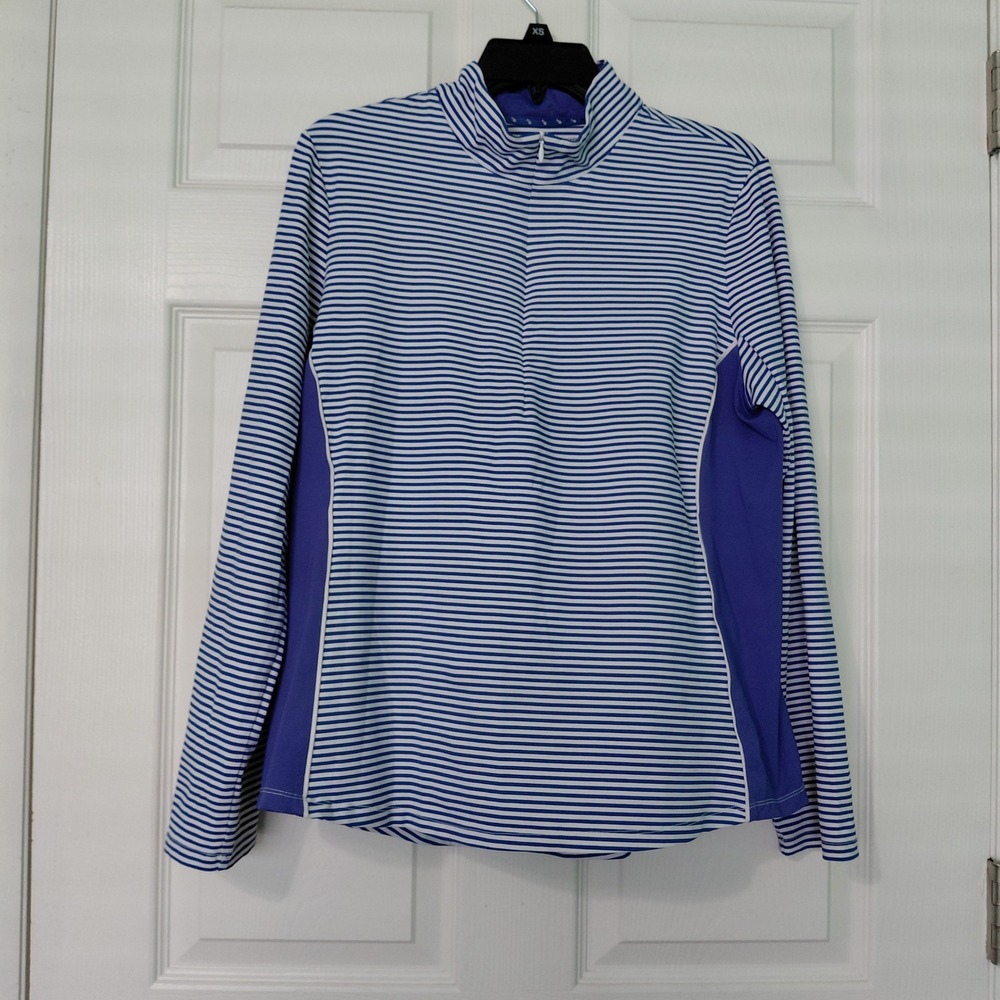 Tommy Bahama IslandZone Womens Large Blue White Striped Quarter Zip Pullover